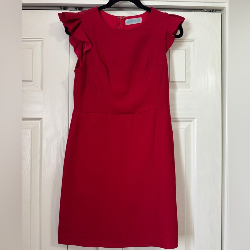 Red Sheath Mini Dress with Flutter Cap Sleeves